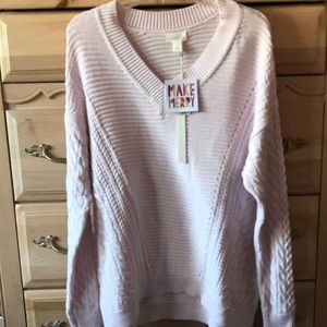 NWT | Caslon | Chunky Oversized V-Neck Cable Knit Sweater in Pink Ice Size M